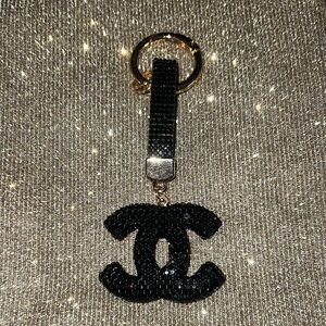 Designer Inspired Black Keychain or Bag Charm Accessory